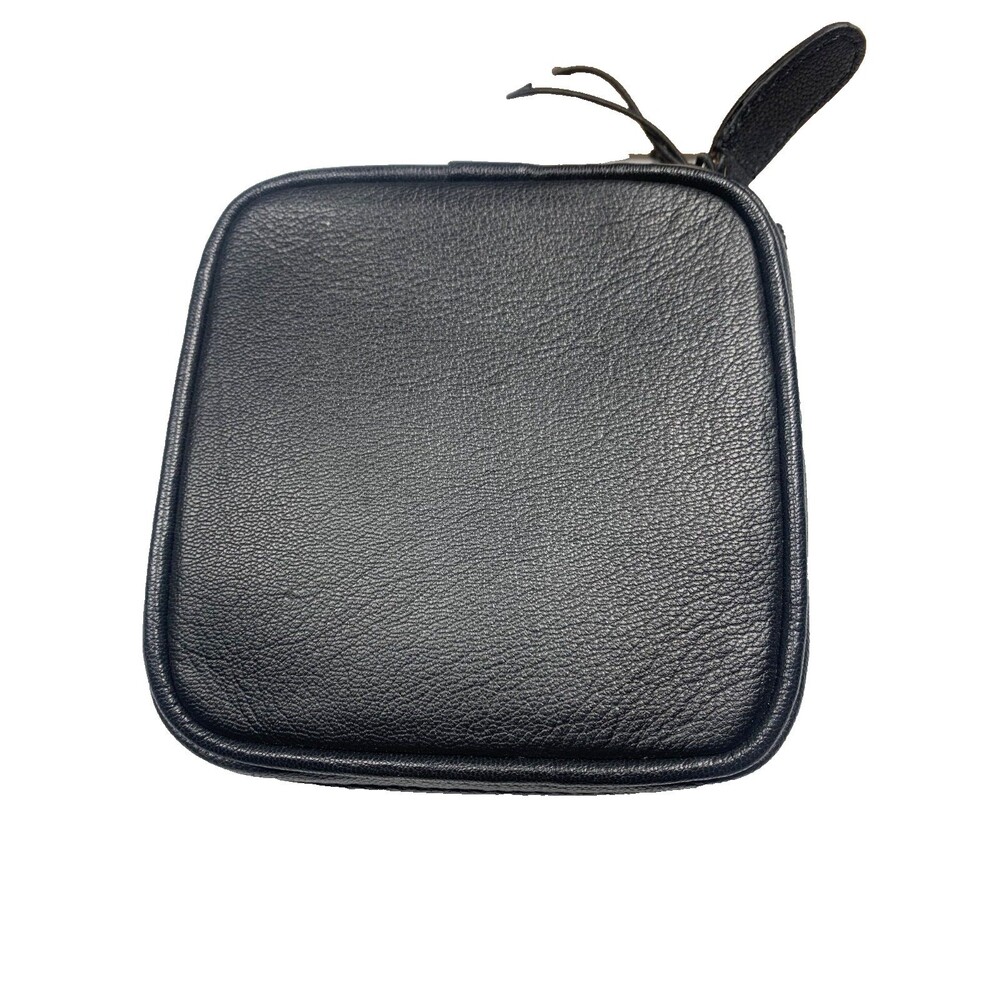 Margot New York Genuine Black Leather Travel Jewelry Case Zippered Box 4.5x5 - Picture 3 of 7